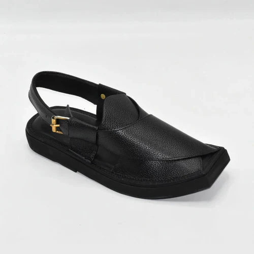 kaptan black dotted handmade chapal