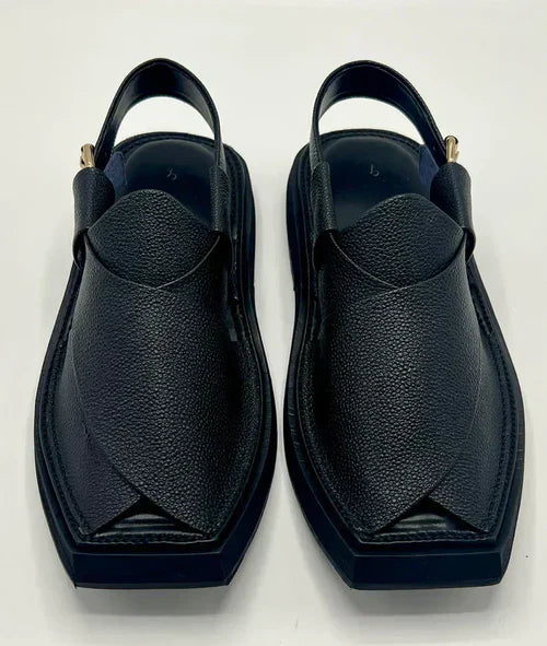 kaptan black dotted handmade chapal